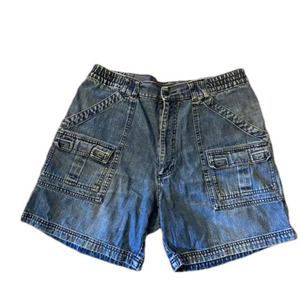 Vintage St. John’s Bay Denim Elastic Waist Cargo Shorts Y2K Streetwear size 36